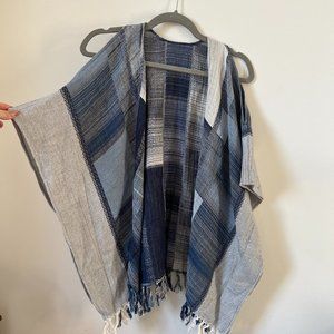 Vintage Indigo Patchwork Kimono With should cutouts Beach Cover Up